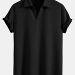 Short Sleeved V-Neck Ribbed Polo & Straight Leg Ribbed Pants Set