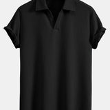 Short Sleeved V-Neck Ribbed Polo & Straight Leg Ribbed Pants Set