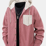 Long Sleeved Contrast Corduroy Hooded Shirt