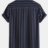 Cotton Blend Striped Shirt & Crinkle Textured Straight Leg Pants Set