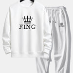 King Crown Print Relax Fit Crew Neck Sweatshirt & Jogging Pants Set