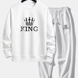 King Crown Print Relax Fit Crew Neck Sweatshirt & Jogging Pants Set
