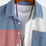 Relax Fit Color Block Corduroy Button Up Shirt