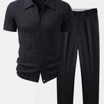 Twisted Jacquard Knit Shirt & Slim Fit Tapered Trousers Set