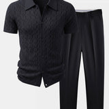 Twisted Jacquard Knit Shirt & Slim Fit Tapered Trousers Set
