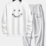 It Is What It Is Print Crew Neck Sweatshirt & Jogging Pants Set
