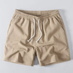 Crinkle Textured Contrast Cuban Shirt & Drawstring 5" Shorts Set