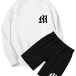Letter Print Crew Neck Sweatshirt & Shorts Set