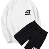 Letter Print Crew Neck Sweatshirt & Shorts Set
