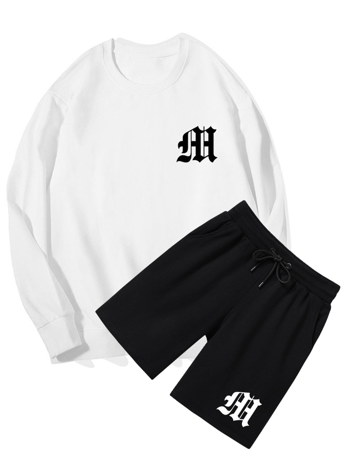 Letter Print Crew Neck Sweatshirt & Shorts Set