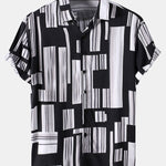 Color Block Print Button Up Shirt