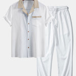 Textured Contrast Cuban Shirt & Straight Leg Pants Set