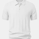 Stripe Jacquard Knit Polo Shirt & Straight Leg Ribbed Pants Set