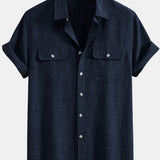 Textured Shirt with Two Pockets & Straight Leg Linen Pants Set