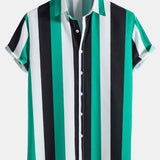 Wide Striped Print Button Up Shirt
