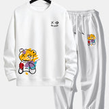 Graffiti Bear Print Relax Fit Crew Neck Sweatshirt & Jogging Pants Set