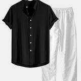 Linen and Rayon Blend Stand Collar Shirt & Linen Pants Set