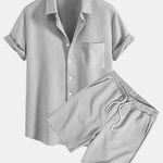 Striped Jacquard Shirt & Drawstring Shorts Set