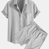 Striped Jacquard Shirt & Drawstring Shorts Set