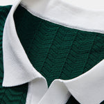 Texture Contrast Knitted V Neck Polo Shirt & Cotton Chino Shorts Set