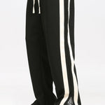 Color Block Patchwork Polo Sweatshirt & Slit Hem Stripe Pants Set