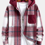 Relax Fit Corduroy Flannel Plaid Patchwork Hooded Shirt