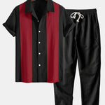 Linen Patchwork Bowling Shirt & Straight Leg Linen Pants Set