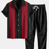Linen Patchwork Bowling Shirt & Straight Leg Linen Pants Set