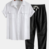 Linen Cuban Shirt with Pockets & Straight Leg Linen Pants Set