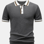 Contrast Trim Knit Polo Shirt & Slim Fit Tapered Trousers Set