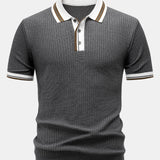 Contrast Trim Knit Polo Shirt & Slim Fit Tapered Trousers Set