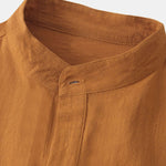 Solid Color Basic Henley Shirts & Linen Cotton Blend 11" Shorts Set