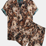 Painted Floral Jacquard Cuban Shirt & Shorts Set