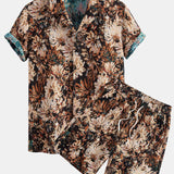 Painted Floral Jacquard Cuban Shirt & Shorts Set