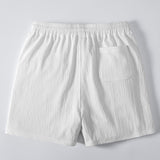Linen Rayon Blend Shirt & Crinkle Textured Drawstring 5" Shorts Set
