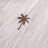 Contrast Palm Tree Embroidery Crinkle Shirt & Crinkle Textured Drawstring Set