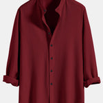 Long Sleeve Muscle Fit Ribbed Stand Collar Shirt & Linen Pants Set