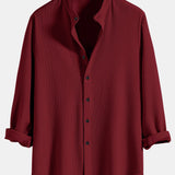 Long Sleeve Muscle Fit Ribbed Stand Collar Shirt & Linen Pants Set