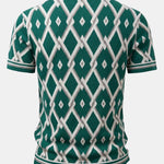 Retro Rhombus Geometric Knit Shirt & Slim Fit Tapered Trousers Set