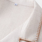 Contrast Stitching Linen Rayon Blend Cuban Shirt & Crinkle Textured Set
