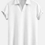 Short Sleeved V-Neck Ribbed Polo & Straight Leg Ribbed Pants Set