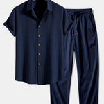 Crinkled Textured Shirt & Straight Leg Pants Set