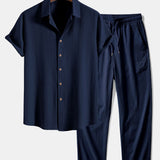 Crinkled Textured Shirt & Straight Leg Pants Set