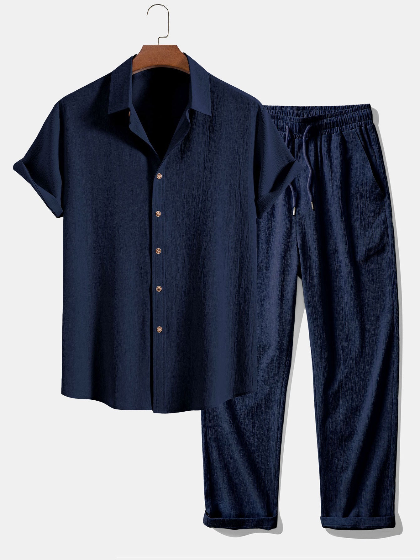 Crinkled Textured Shirt & Straight Leg Pants Set