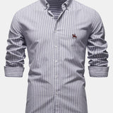 Cowboy Embroidery Cotton Oxford Stripe Shirt