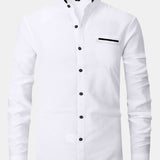 Long Sleeve Contrast Stand Collar Oxford Shirt