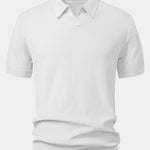 Wave Jacquard Knit V Neck Polo Shirt & Cotton Chino Shorts Set