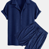 Striped Terry Cuban Shirt & Striped Terry Cuban Shorts Set