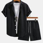 Rhombus Geometry Jacquard Shirt & Drawstring Shorts Set