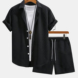 Rhombus Geometry Jacquard Shirt & Drawstring Shorts Set